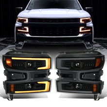 2019-2022 Chevy Silverado 1500 LTD Dual Projector Headlight Amber DRL LED Switchback Sequential Signals Animated Startup Pair | Black Smoke