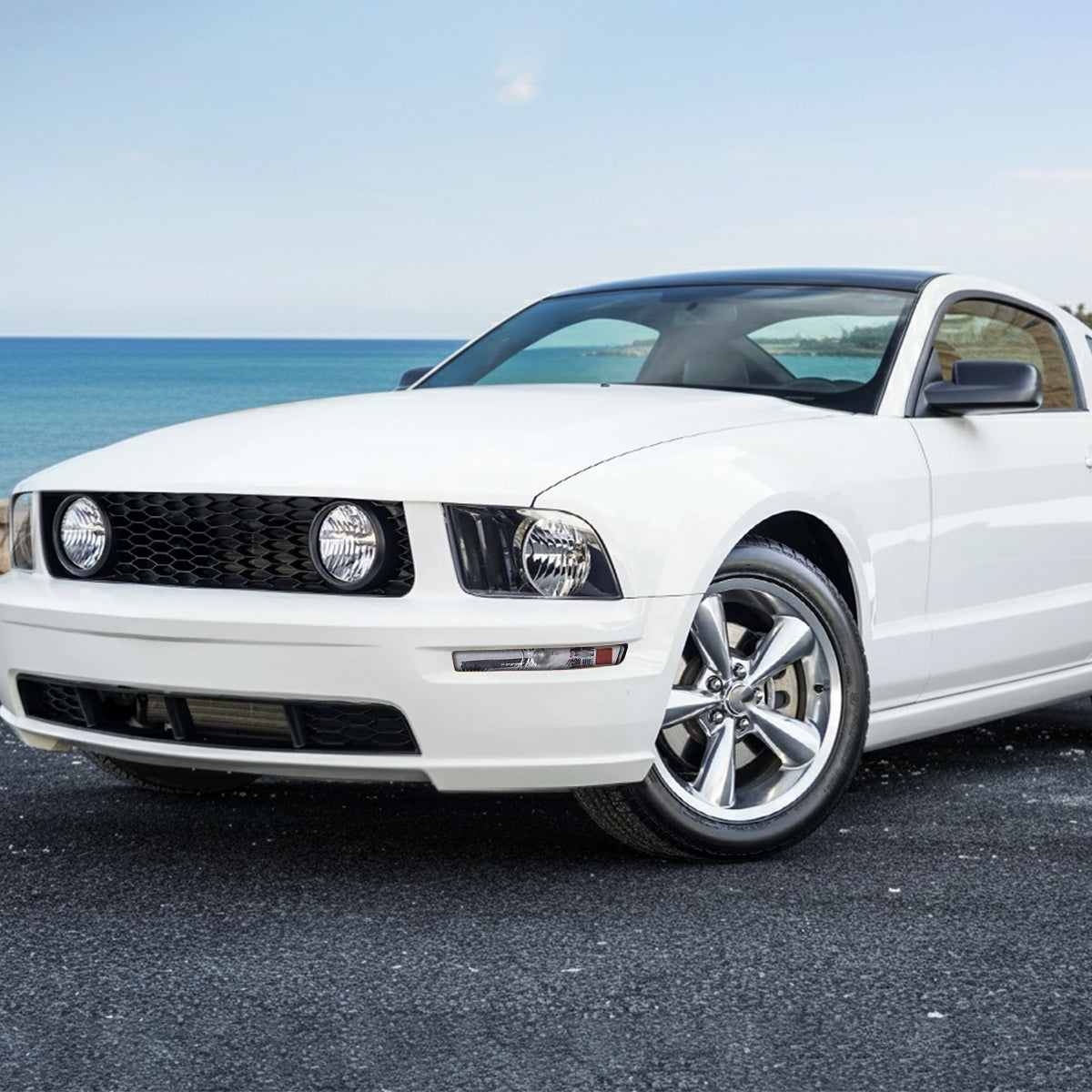 Ronnin - Compatible con Ford Mustang 2005-2009, par de luces direccionales delanteras de repuesto para parachoques | Claras