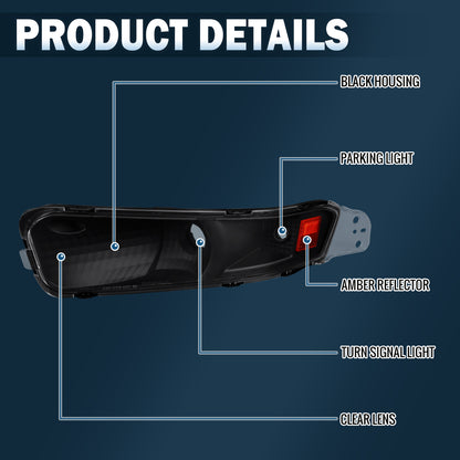 Ronnin - Se adapta a 2005-2009 Ford Mustang, par de luces direccionales delanteras de repuesto para parachoques | Negro