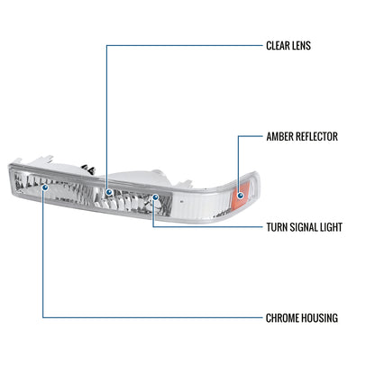 Ronnin - Fits 1998-2004 Chevy GMC Sonoma S10 Pickup 1998-2005 Blazer Factory Replacement Front Bumper Lights Assembly Pair | Chrome