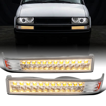 Ronnin - Compatible con Chevy GMC Sonoma S10 Pickup 1998-2004, Blazer 1998-2005, luces LED de parachoques de repuesto mejoradas, par | Cromo