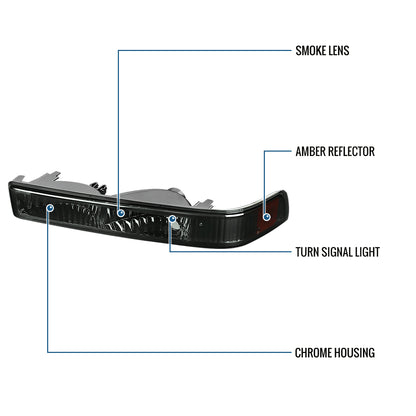 Ronnin - Fits 1998-2004 Chevy GMC Sonoma S10 Pickup 1998-2005 Blazer Factory Replacement Front Bumper Lights Assembly Pair | Smoke