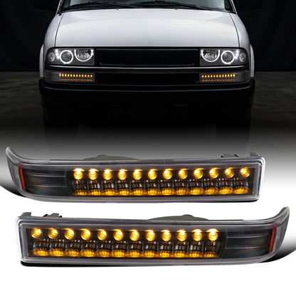 1998-2004 Chevy GMC Sonoma S10 Pickup 1998-2005 Blazer Upgrade Replacement LED Bumper Lights Assembly Pair | Black