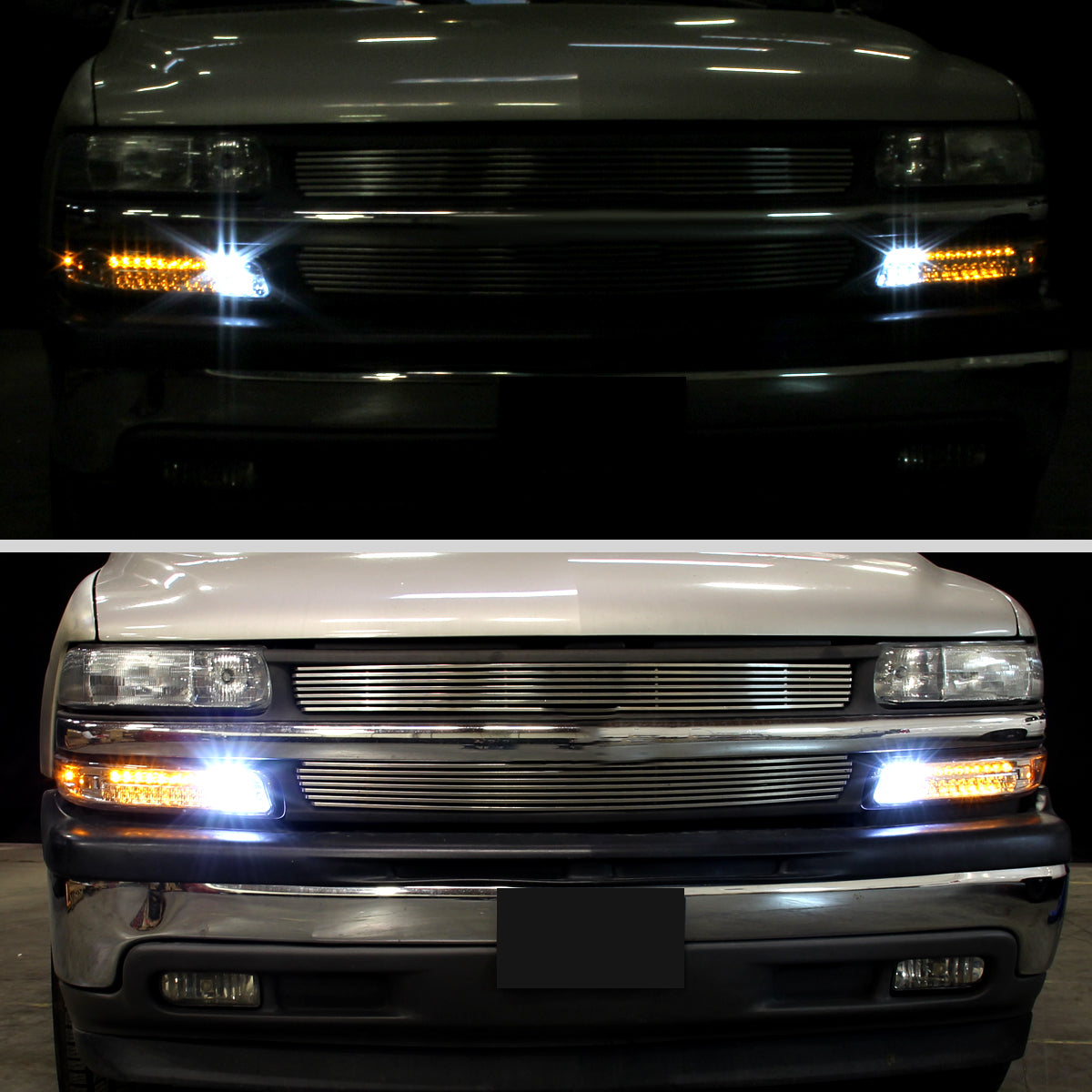 Ronnin - Fits 1999-2002 Chevy Silverado 1500 2500 3500 2000-2006 Tahoe Suburban 1500 2500 Full LED Bumper Turn Signal Lights Assembly Pair | Chrome