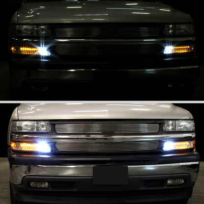 Ronnin - Fits 1999-2002 Chevy Silverado 1500 2500 3500 2000-2006 Tahoe Suburban 1500 2500 Full LED Bumper Turn Signal Lights Assembly Pair | Chrome