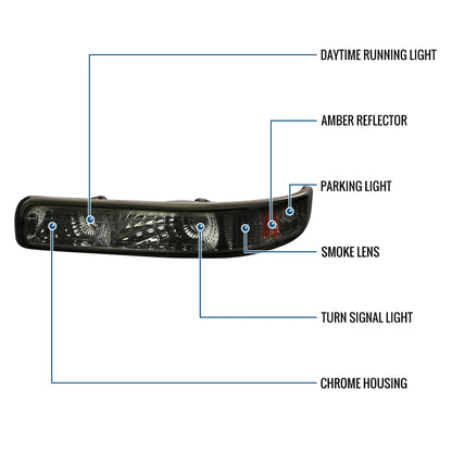 Ronnin - Fits 1999-2002 Chevy Silverado 2000-2006 Tahoe Suburban 1500 2500 Factory Replacement Bumper Turn Signal Lights Assembly Pair | Smoke
