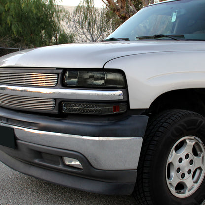 Ronnin - Fits 1999-2002 Chevy Silverado 1500 2500 3500 2000-2006 Tahoe Suburban 1500 2500 Full LED Bumper Turn Signal Lights Assembly Pair | Smoke