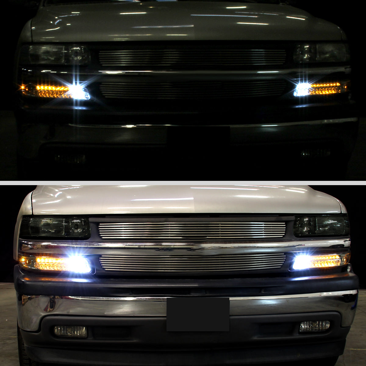 Ronnin - Fits 1999-2002 Chevy Silverado 1500 2500 3500 2000-2006 Tahoe Suburban 1500 2500 Full LED Bumper Turn Signal Lights Assembly Pair | Smoke