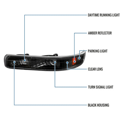 Ronnin - Fits 1999-2002 Chevy Silverado 2000-2006 Tahoe Suburban 1500 2500 Factory Replacement Bumper Turn Signal Lights Assembly Pair | Black
