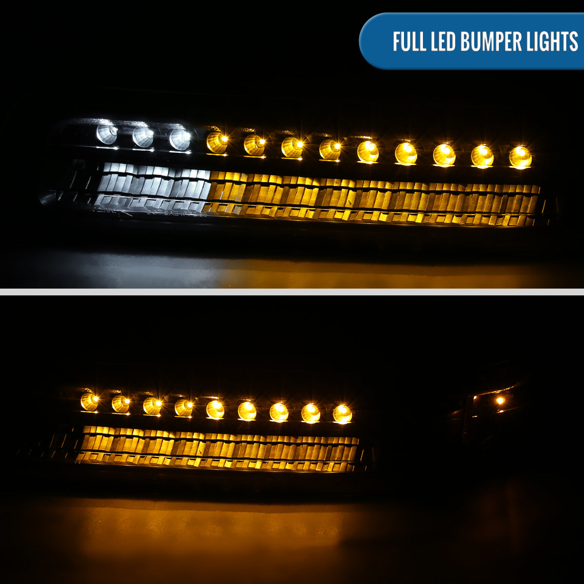 Ronnin - Fits 1999-2002 Chevy Silverado 1500 2500 3500 2000-2006 Tahoe Suburban 1500 2500 Full LED Bumper Turn Signal Lights Assembly Pair | Black