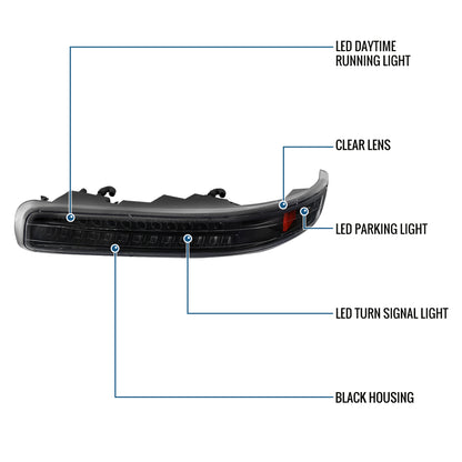 Ronnin - Fits 1999-2002 Chevy Silverado 1500 2500 3500 2000-2006 Tahoe Suburban 1500 2500 Full LED Bumper Turn Signal Lights Assembly Pair | Black