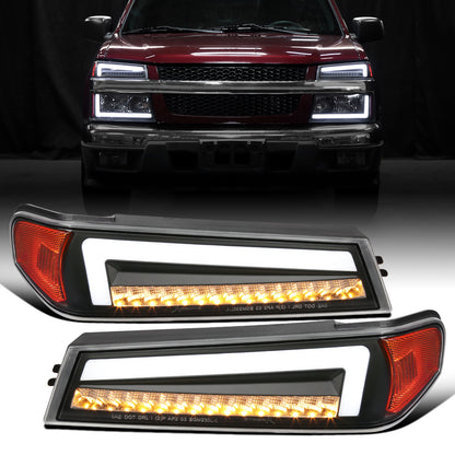 2004-2012 Chevy Colorado GMC Canyan 2006-2008 ISUZU I-Series LED Sequential Turn Signals Corner Lights Assembly Pair | Black
