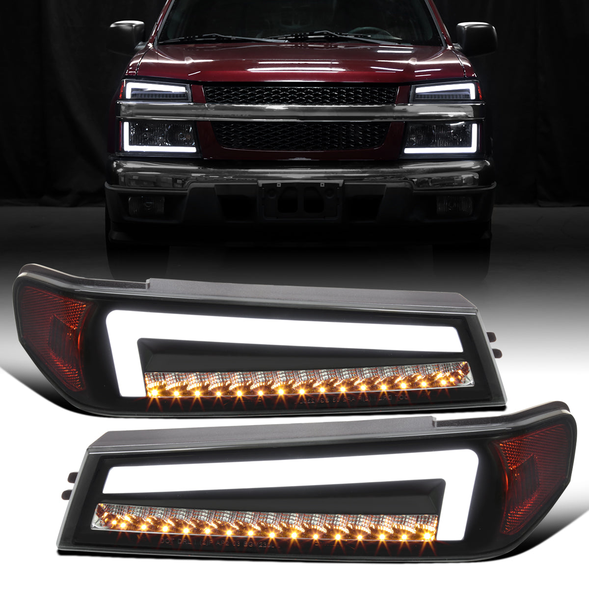 2004-2012 Chevy Colorado GMC Canyan 2006-2008 ISUZU I-Series LED Sequential Turn Signals Corner Lights Assembly Pair | Black Smoke