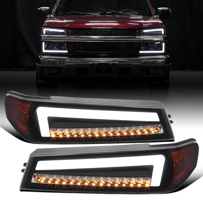 2004-2012 Chevy Colorado GMC Canyan 2006-2008 ISUZU I-Series LED Sequential Turn Signals Corner Lights Assembly Pair | Black Smoke