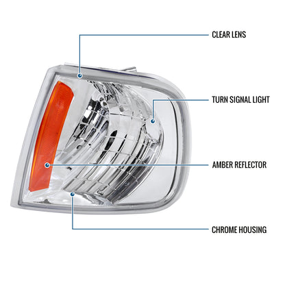 Ronnin - Fits 1997-2004 Ford F150 Expedition Corner Parking Signal Lights Replacement Assembly Pair | Chrome