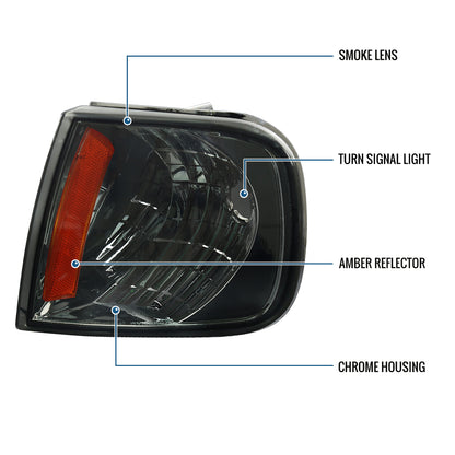 Ronnin - Fits 1997-2004 Ford F150 Expedition Corner Parking Signal Lights Replacement Assembly Pair | Smoke