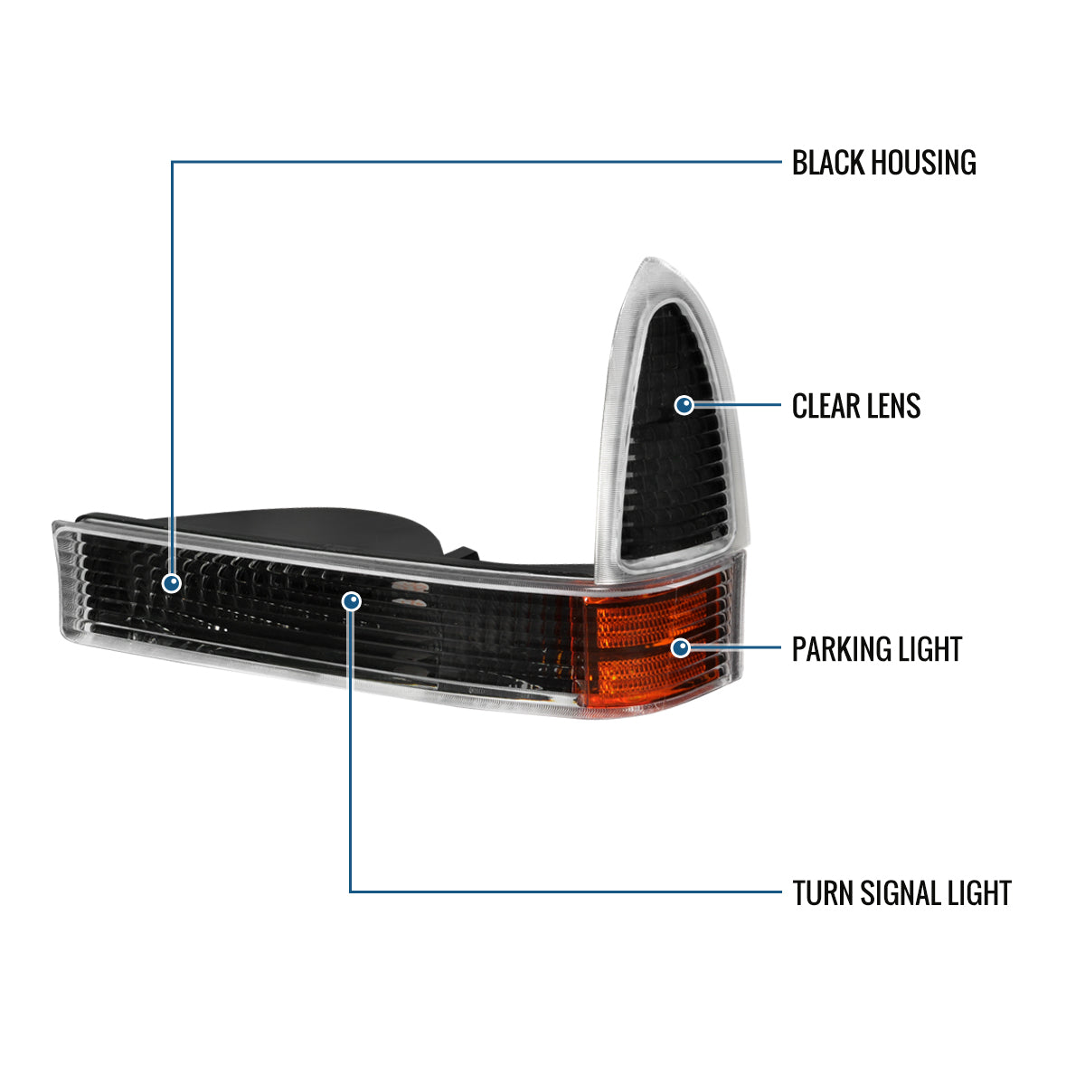 1999-2004 Ford F250 F350 F450 F550 US Excursion Corner Lights Super Duty Assembly Pair | Black