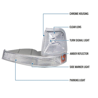 Ronnin - Compatible con Ford Ranger 1998-2000 | Par de Conjuntos de Luces de Esquina y Luces de Estacionamiento de Repuesto | Cromado