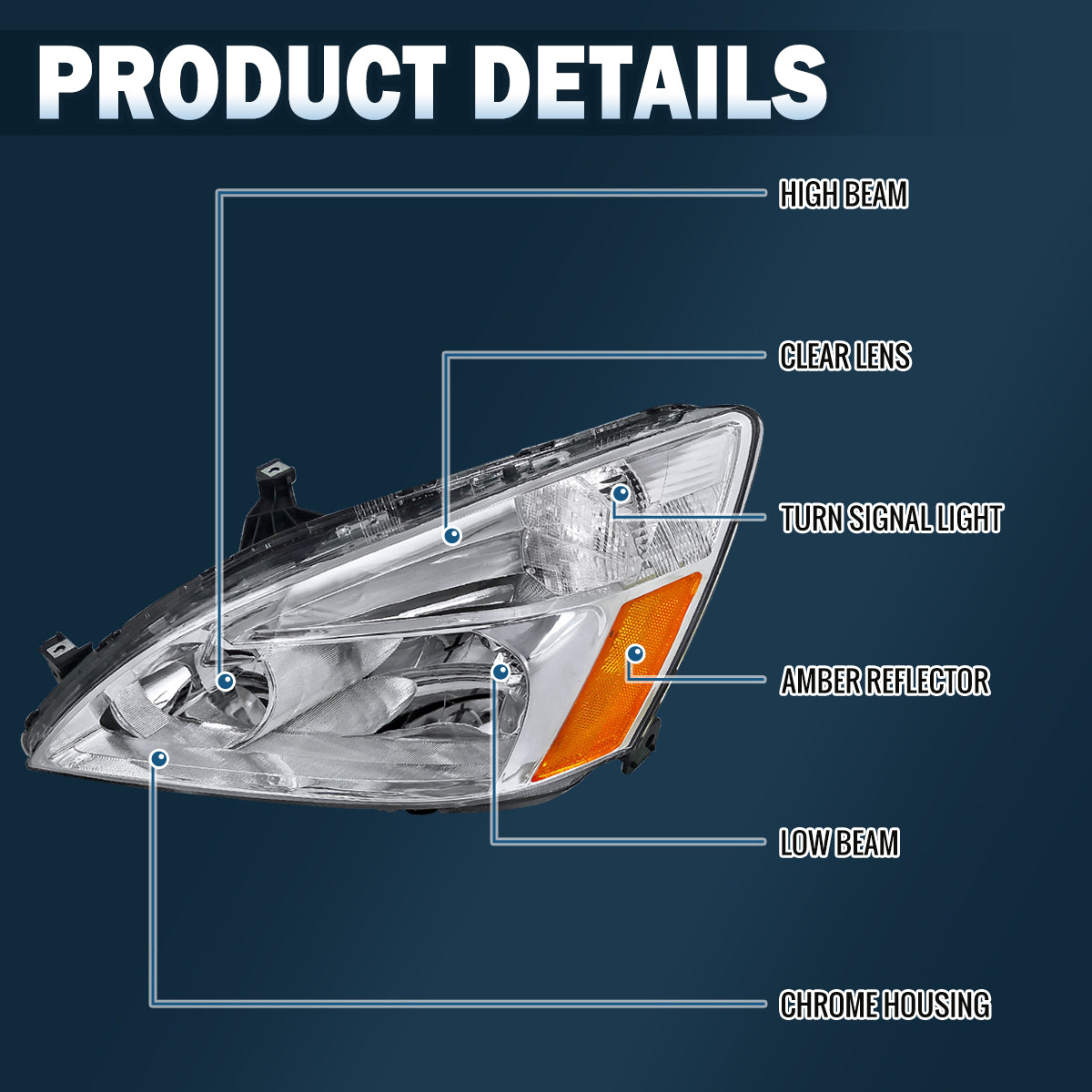 Ronnin - Conjunto de faros delanteros de repuesto originales para Honda Accord Sedan Coupe 2003-2007 | Cromado