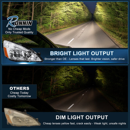 Ronnin - Conjunto de faros delanteros de repuesto originales para Honda Accord Sedan Coupe 2003-2007 | Cromado