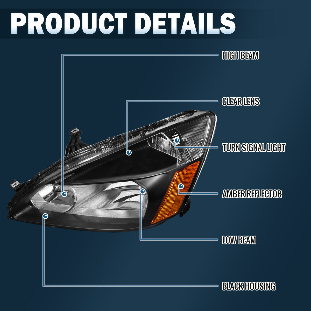 Ronnin - Compatible con Honda Accord Sedán y Coupé 2003-2007 Juego de faros delanteros de repuesto | Negros