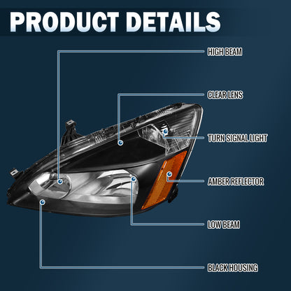 Ronnin - Compatible con Honda Accord Sedán y Coupé 2003-2007 Juego de faros delanteros de repuesto | Negros