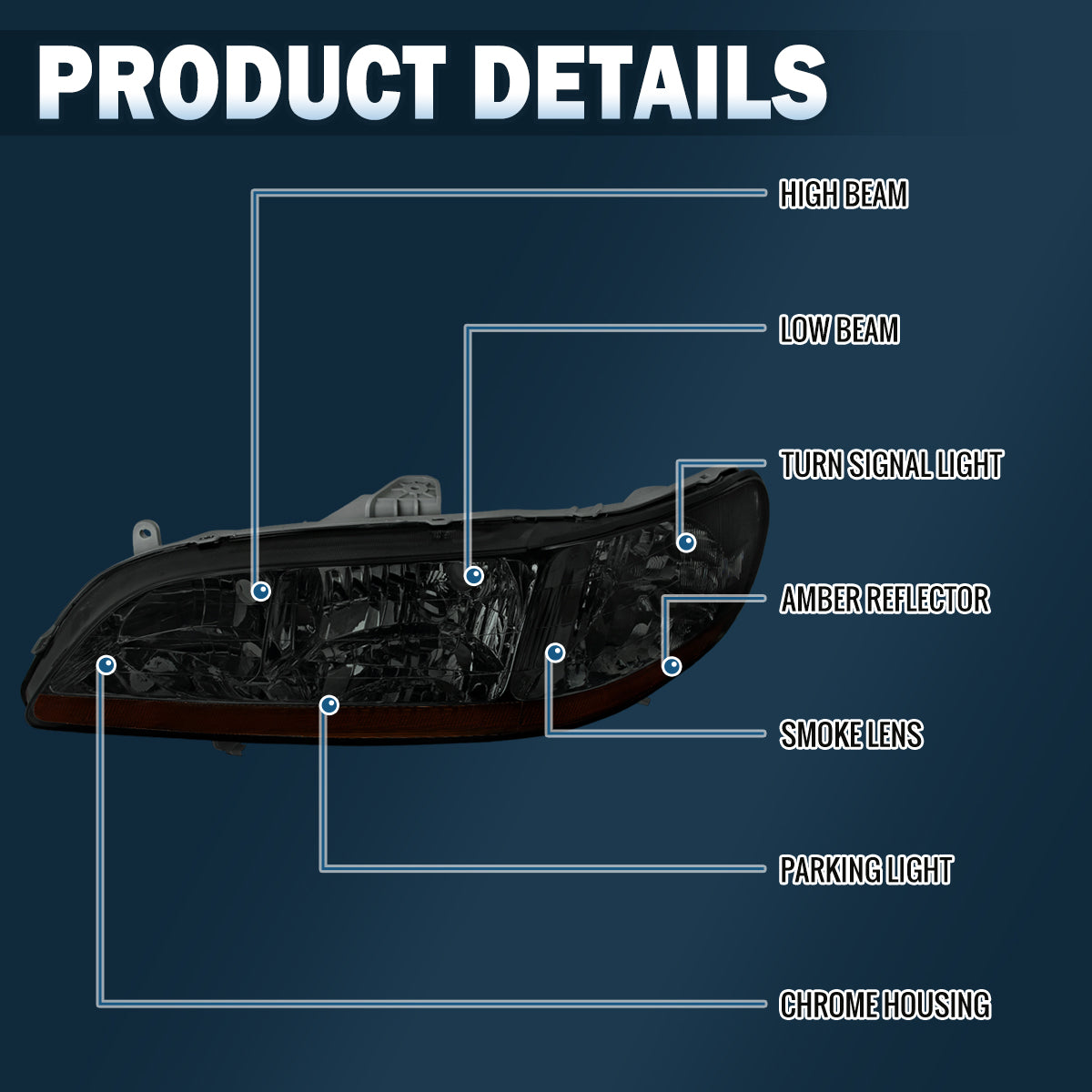 Ronnin - Compatible con Honda Accord Sedán Coupé 1998-2002 | Par de ensamblajes de faros de repuesto | Negro Ahumado