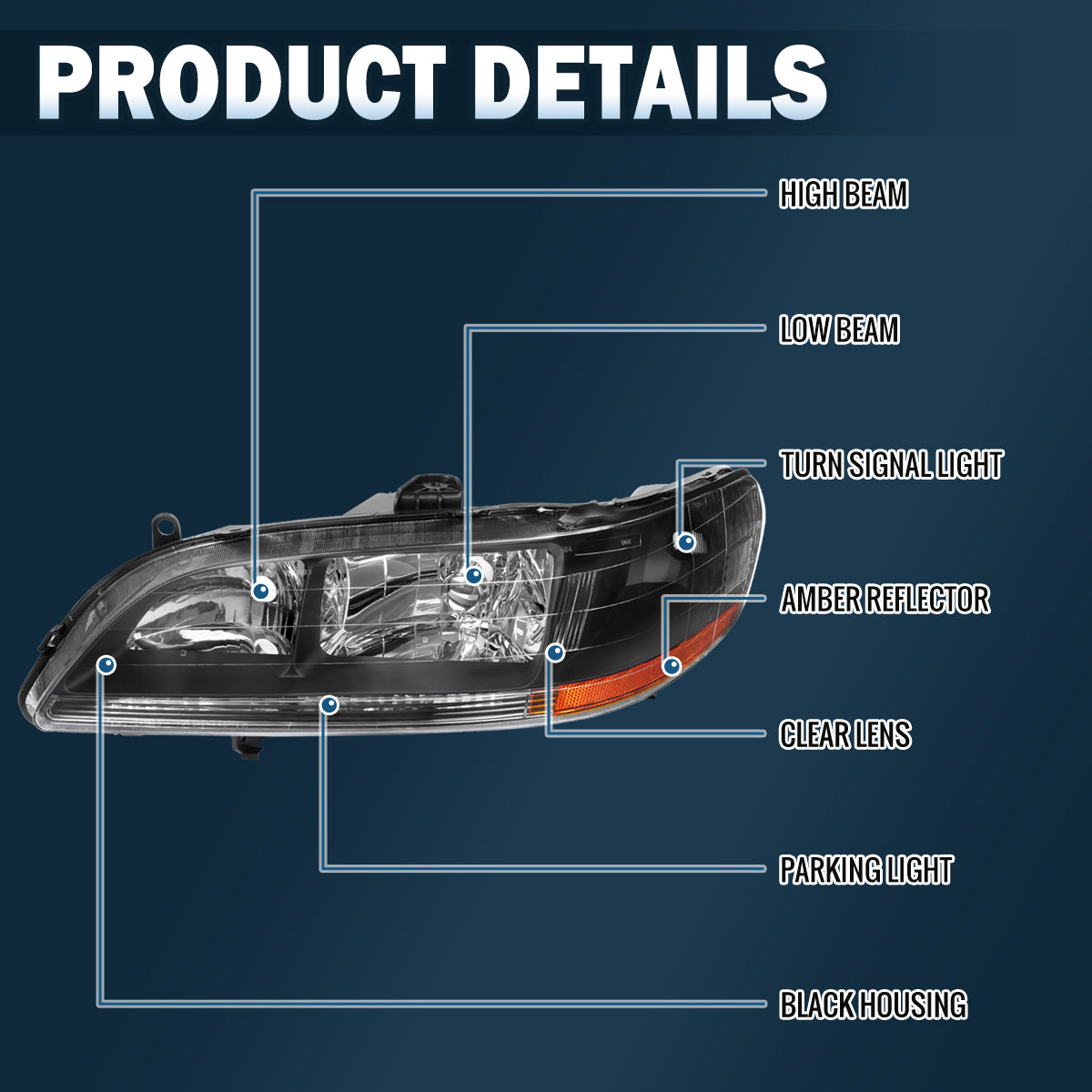 Ronnin - Faros de Repuesto (Par) para Honda Accord Sedán Coupé 1998-2002 | Negros