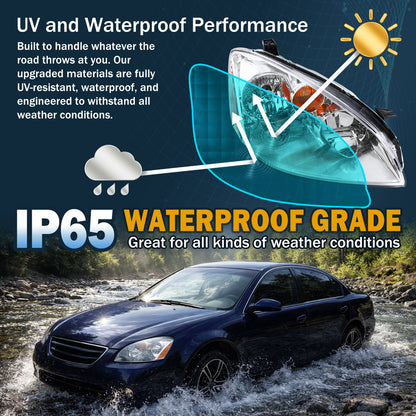 Ronnin - Fits 2002-2004 Nissan Altima Factory Replacement Halogen Headlights Assembly Pair | Chrome
