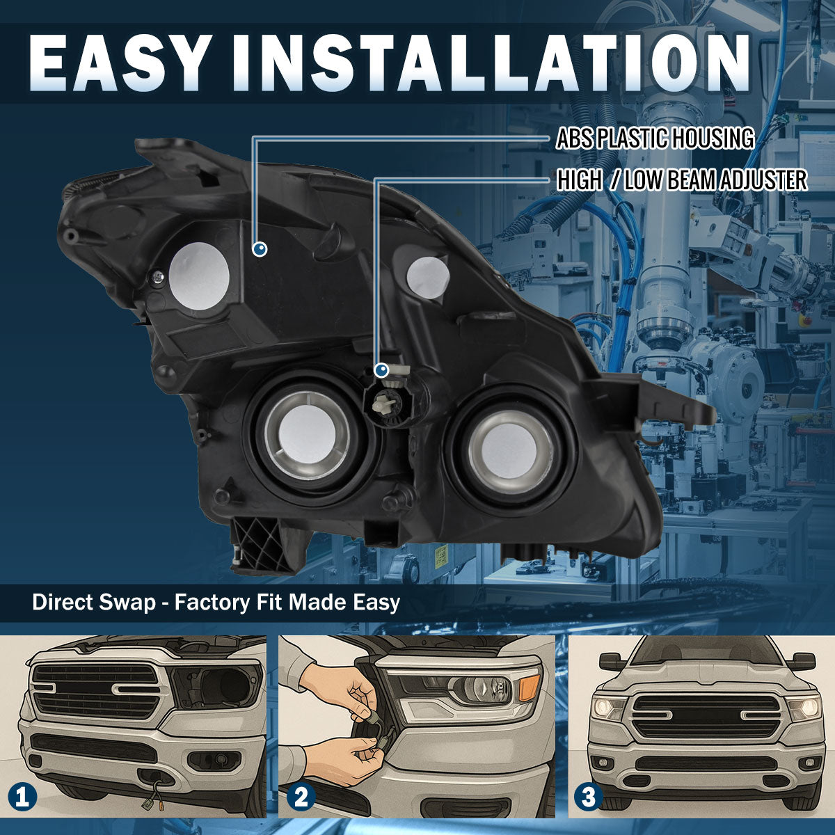 Ronnin - Compatible con Nissan Altima Sedan 2007-2009 | Par de faros halógenos de repuesto | Negro