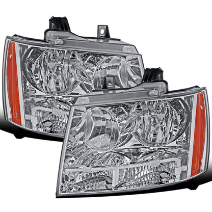 Ronnin - Fits 2007-2014 Chevy Avalanche Tahoe Suburban Factory Replacement Headlights  Assembly Pair | Chrome