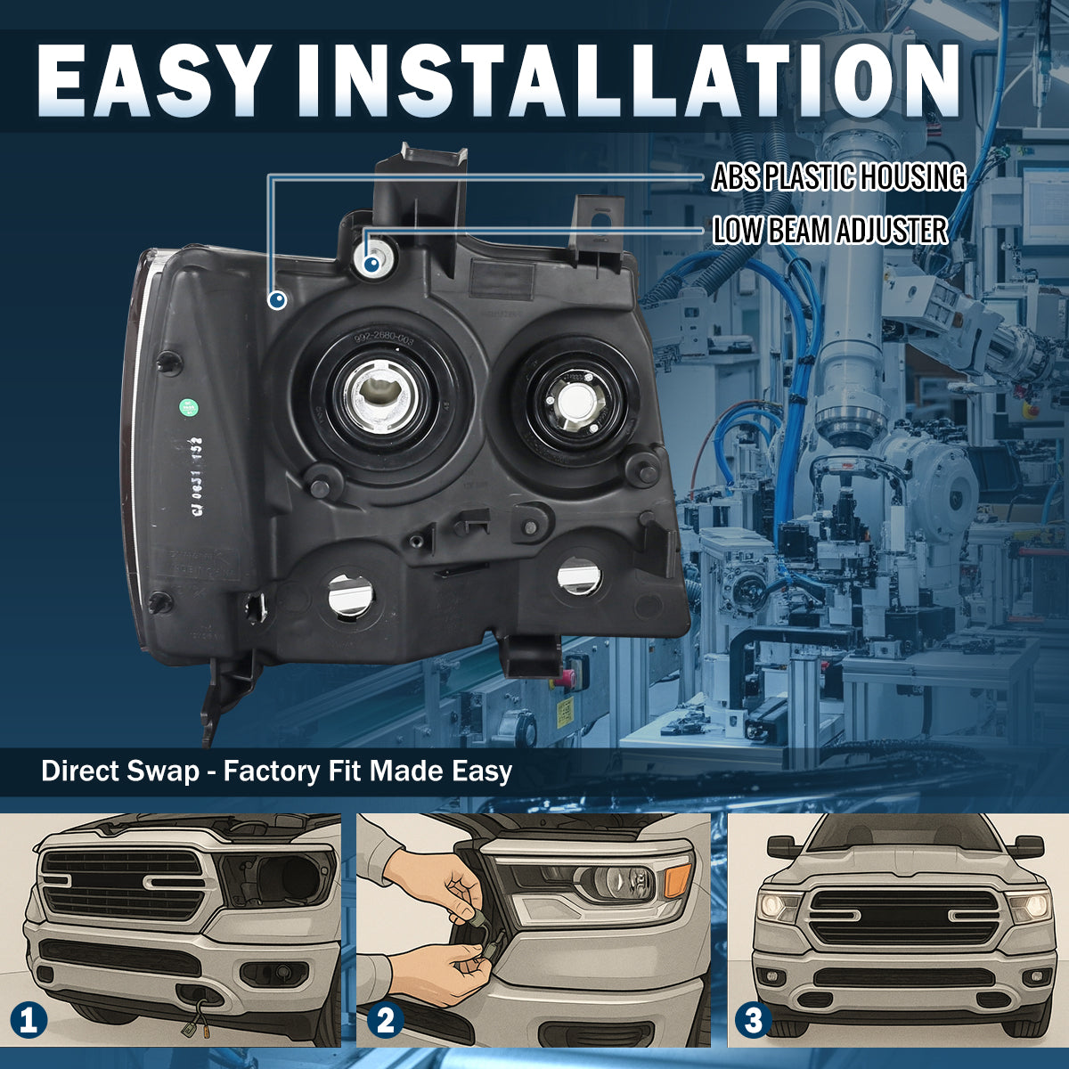 Ronnin - Compatible con Chevy Avalanche Tahoe Suburban 2007-2014 | Par de ensamblaje de faros de reemplazo | Negro