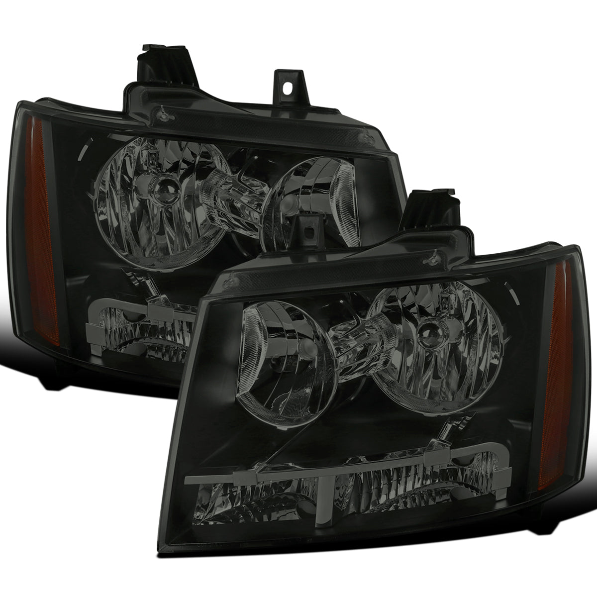 Ronnin - Fits 2007-2014 Chevy Avalanche Tahoe Suburban Factory Replacement Headlights  Assembly Pair | Black Smoke
