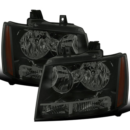 Ronnin - Fits 2007-2014 Chevy Avalanche Tahoe Suburban Factory Replacement Headlights  Assembly Pair | Black Smoke