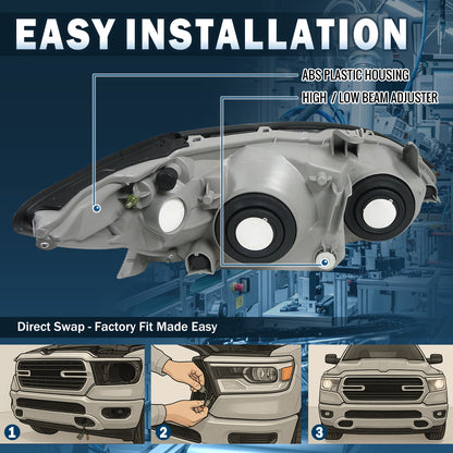 Ronnin - Conjunto de faros delanteros de repuesto para Toyota Camry US Spec 2002-2004 | Cromado
