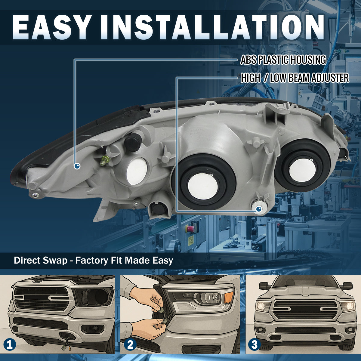 Ronnin - Faros delanteros de repuesto para Toyota Camry US Spec 2002-2004 | Negro
