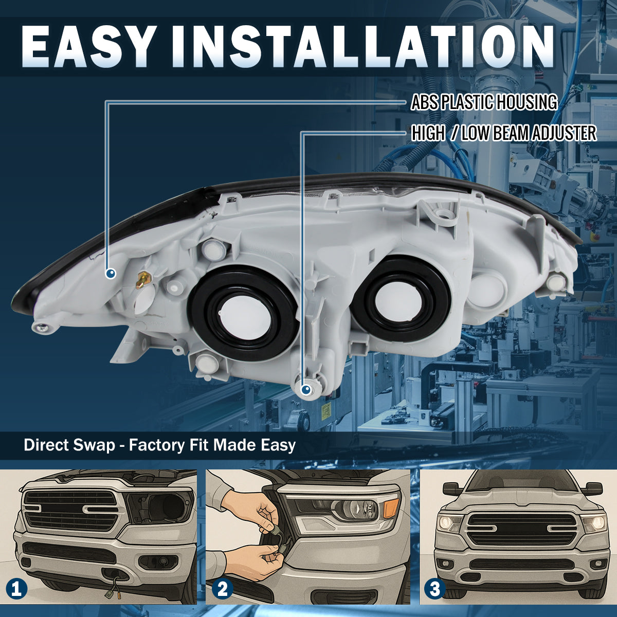Ronnin - Se adapta a la pareja de conjuntos de faros de repuesto de fábrica para Toyota Camry de 2005-2006 con especificaciones de EE. UU. | Negro