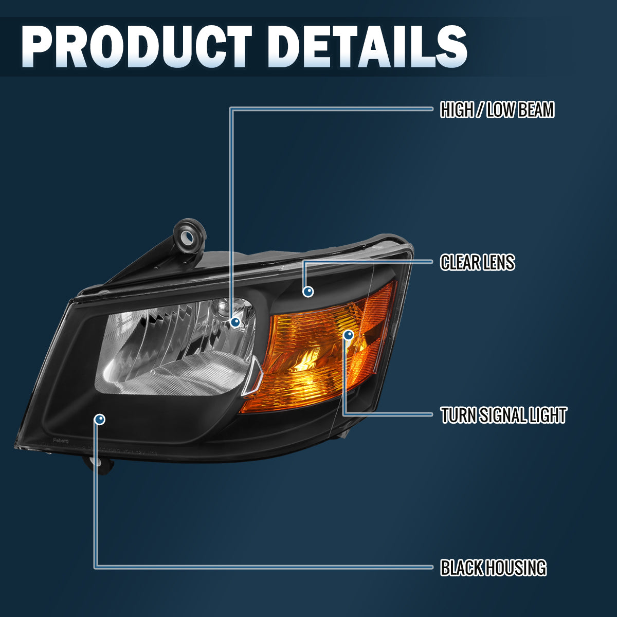 Ronnin - Se adapta a Dodge Grand Caravan 2008-2010 | Par de Conjunto de Faros de Repuesto | Negro