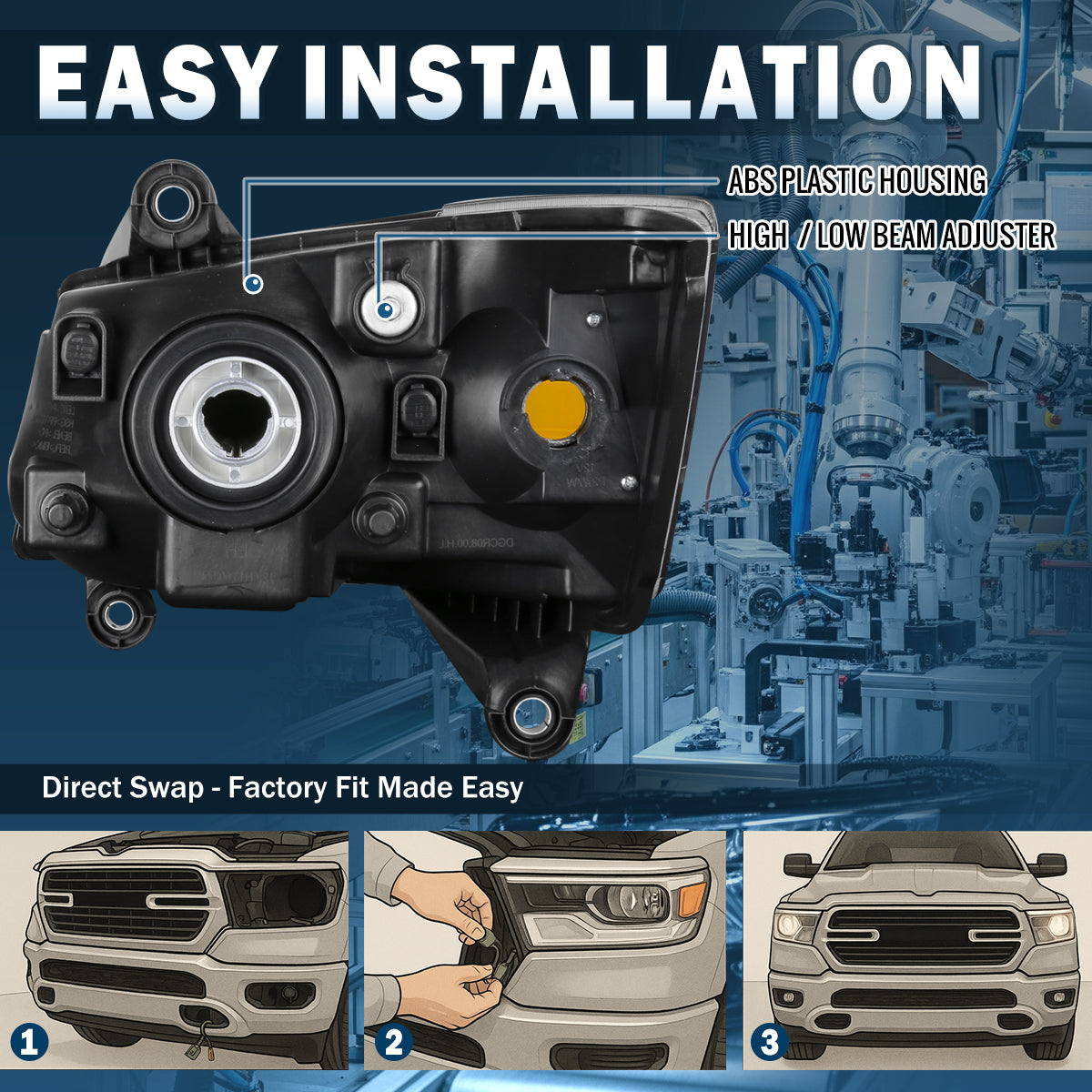 Ronnin - Compatible con Dodge Grand Caravan 2008-2010 Ensamblaje de faros delanteros de repuesto lado del pasajero | Cromado