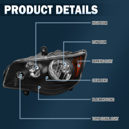 Ronnin - Compatible con Dodge Grand Caravan y Chrysler Town & Country 2011-2018 | Par de faros delanteros de repuesto | Negros