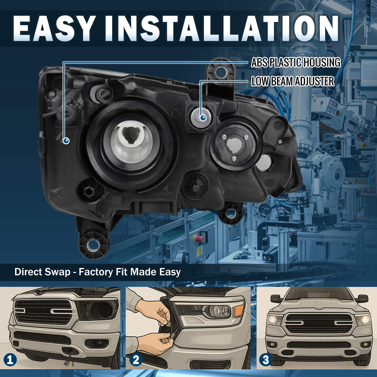 Ronnin - Compatible con Dodge Grand Caravan y Chrysler Town & Country 2011-2018 | Par de faros delanteros de repuesto | Negros