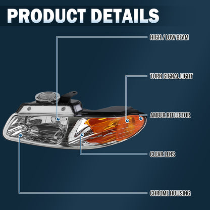 Ronnin - Compatible con Dodge Caravan, Plymouth Voyager, Chrysler Town & Country, Chrysler Voyager (Minivan) de 1996-2000. Par de faros delanteros de repuesto de fábrica | Cromados