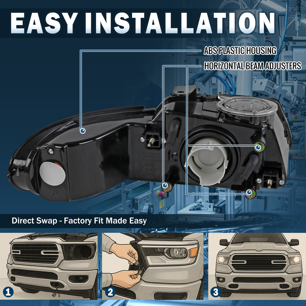 Ronnin - Compatible con Dodge Caravan, Plymouth Voyager, Chrysler Town & Country, Chrysler Voyager (Minivan) de 1996-2000. Par de faros delanteros de repuesto de fábrica | Cromados