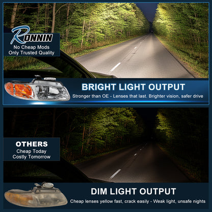 Ronnin - Compatible con Dodge Caravan, Plymouth Voyager, Chrysler Town & Country, Chrysler Voyager (Minivan) de 1996-2000. Par de faros delanteros de repuesto de fábrica | Cromados