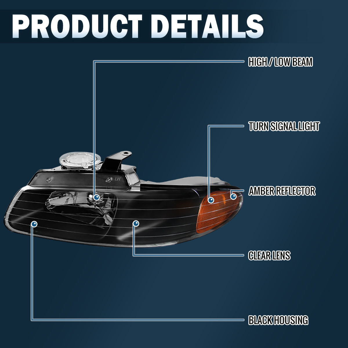 Ronnin - Compatible con Dodge Caravan 1996-2000, Plymouth Voyager, Chrysler Town & Country, Chrysler Voyager Minivan | Par de conjunto de faros de repuesto de fábrica | Negro