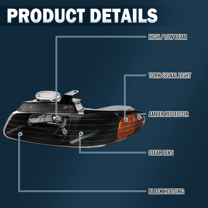 Ronnin - Compatible con Dodge Caravan 1996-2000, Plymouth Voyager, Chrysler Town & Country, Chrysler Voyager Minivan | Par de conjunto de faros de repuesto de fábrica | Negro