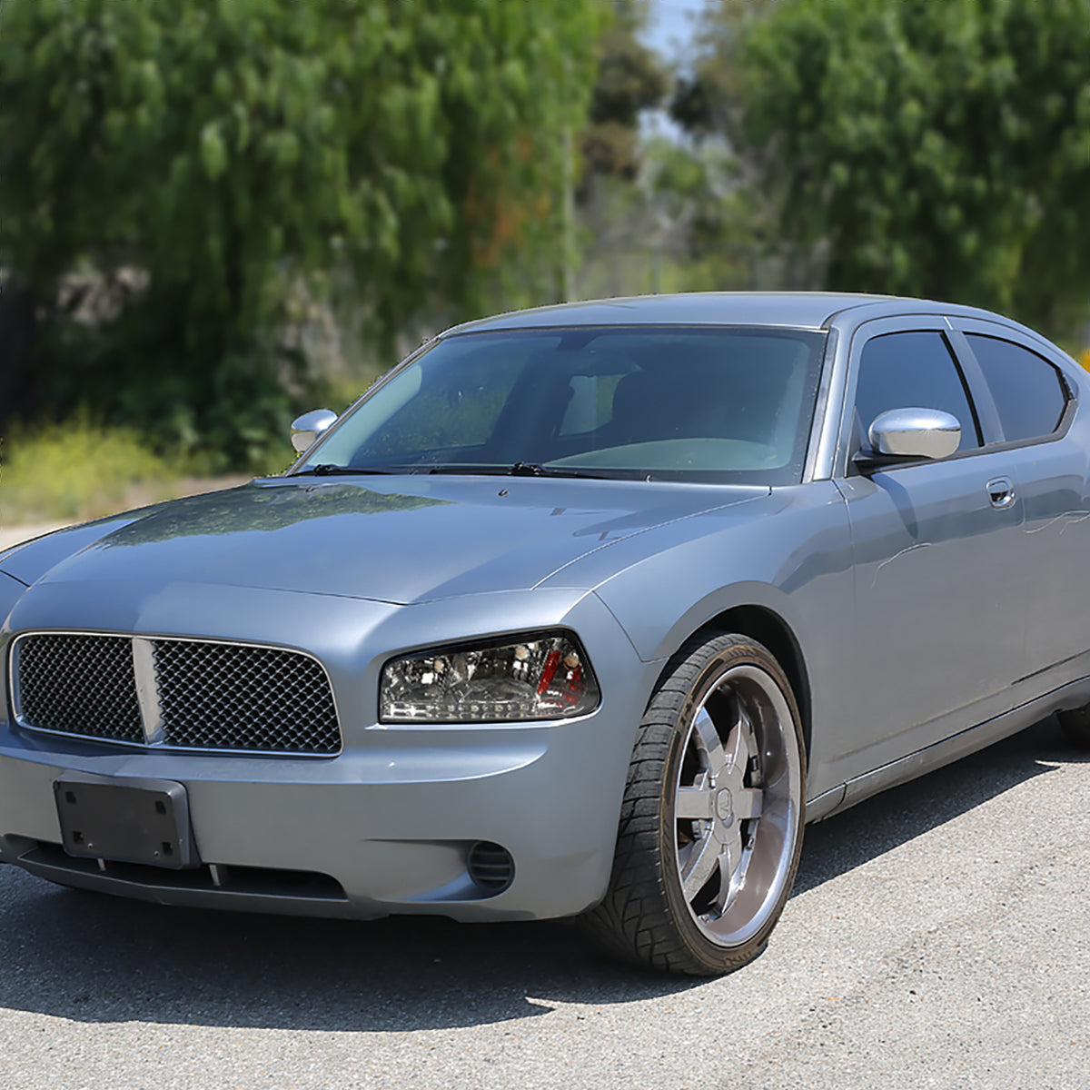 Ronnin - Fits 2006-2010 Dodge Charger Upgraded LED Running Lights Halogen Headlights Assembly Pair | Smoke