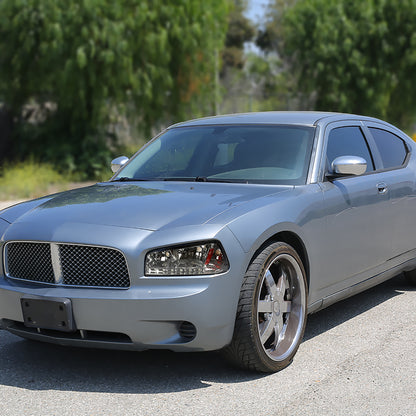 Ronnin - Fits 2006-2010 Dodge Charger Upgraded LED Running Lights Halogen Headlights Assembly Pair | Smoke