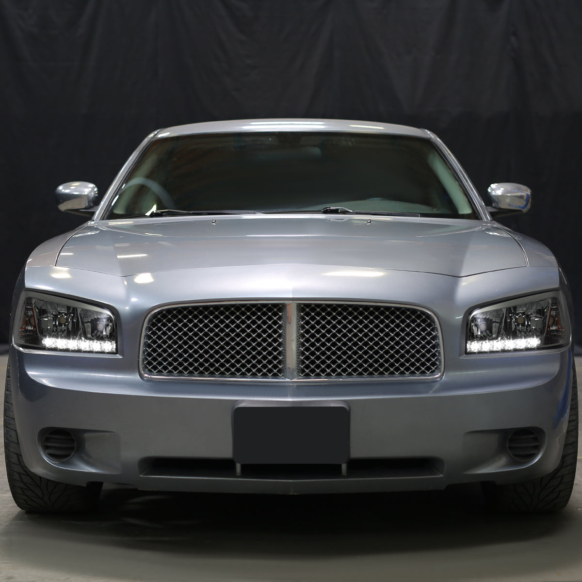 Ronnin - Fits 2006-2010 Dodge Charger Upgraded LED Running Lights Halogen Headlights Assembly Pair | Smoke