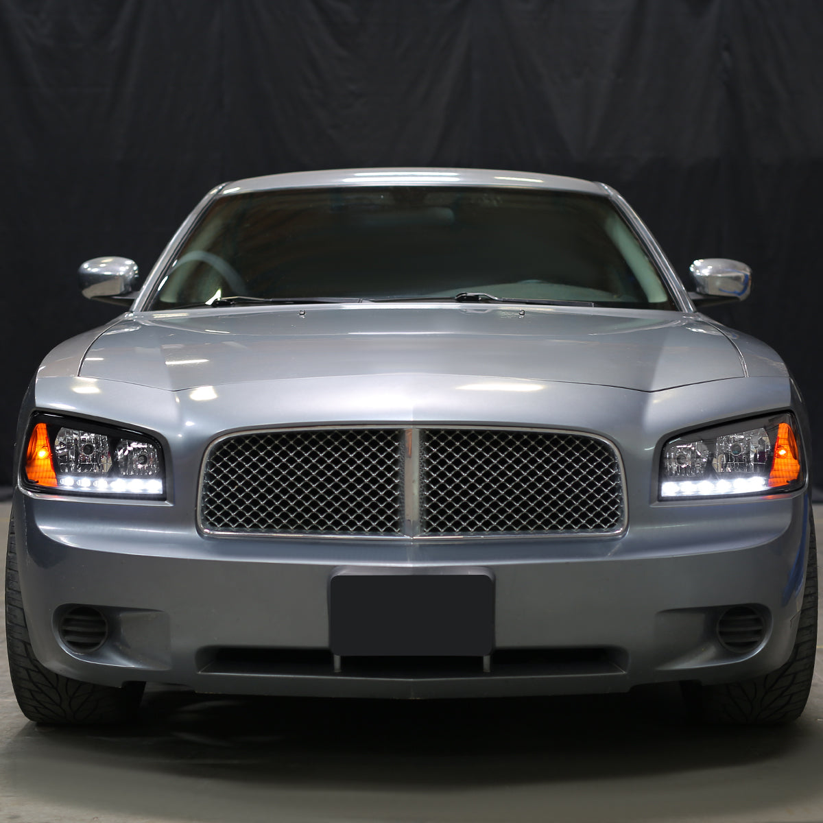 Ronnin - Fits 2006-2010 Dodge Charger Upgraded LED Running Lights Halogen Headlights Assembly Pair | Black